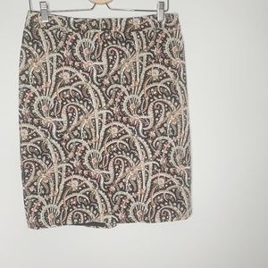 J Crew No 2 Feather Paisley Pencil Skirt Cotton Size 8